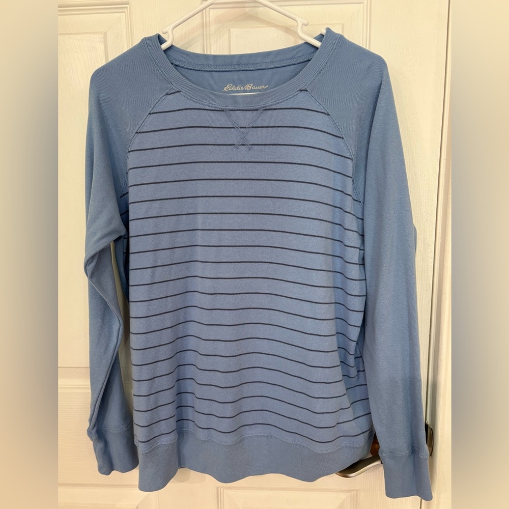 Eddie Bauer Light Blue Striped Women's Sweatshirt